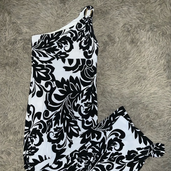 Cache Dresses & Skirts - Black and White One Shoulder Evening Gown